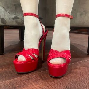 NNB Red Platform Ankle Strap Heels